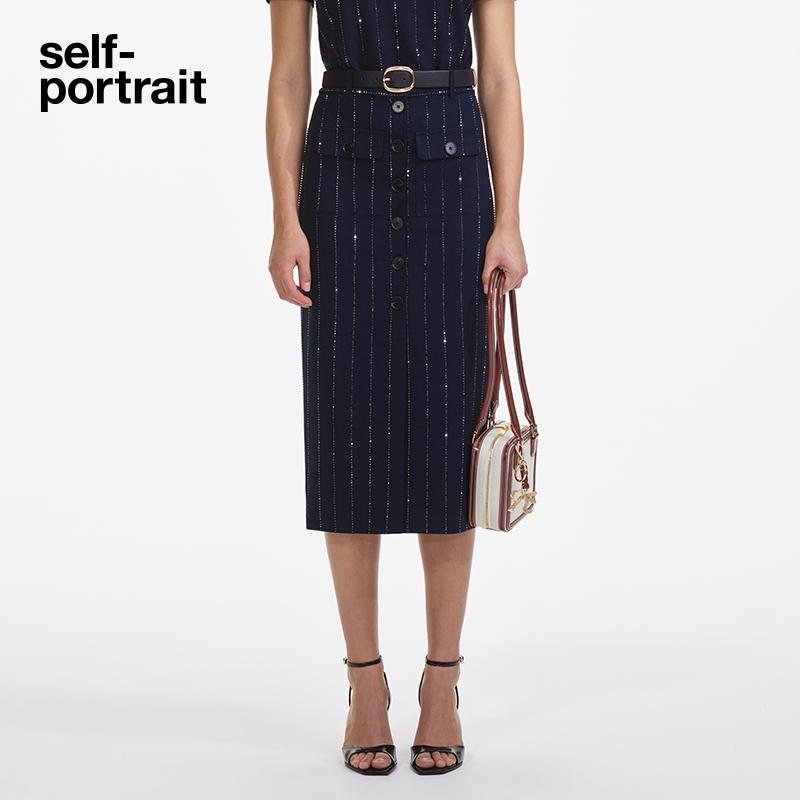 self-portrait条纹包臀半身裙