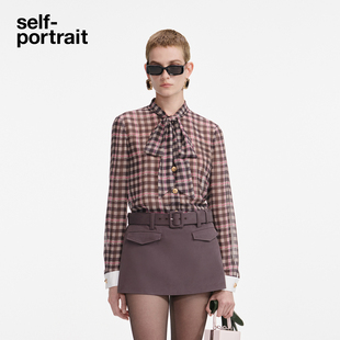 驼格纹蝴蝶结雪纺衬衫 2025秋冬新款 上衣 portrait self