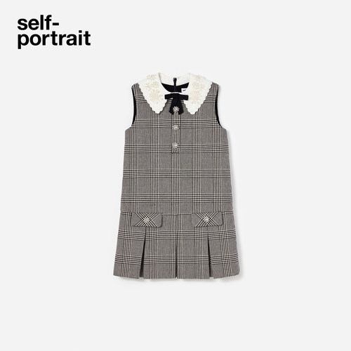 self-portrait翻领背心连衣裙