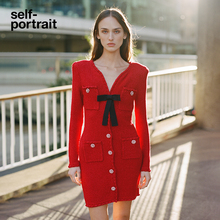 【赵丽颖同款】self-portrait 蝴蝶结扣饰红色针织裙