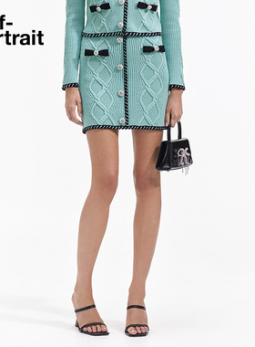 【张元英同款】self-portrait 早春薄荷绿钻扣蝴蝶结针织半裙