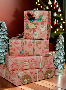 Pink Christmas Gift Wrapping Paper 5张粉色圣诞节礼品包装纸