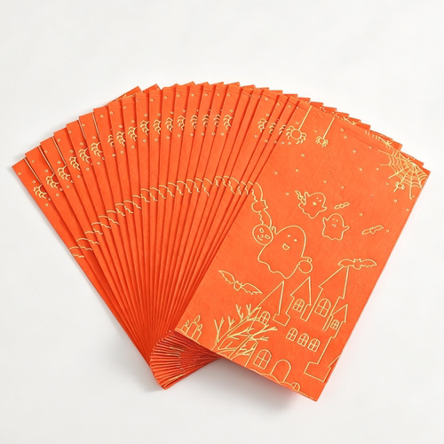烫金橘色万圣节派对纸巾Gold Foil HALLOWEEN Party Paper Napkin