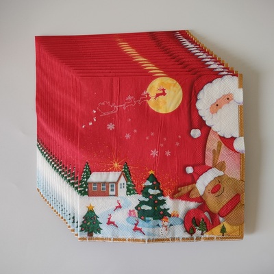 Christmas Party Red Paper Napkins Decor 圣诞节派对红色餐巾纸