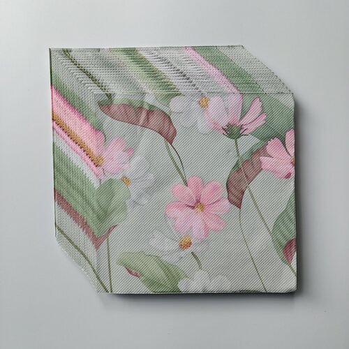 粉色花朵印花绿色纸巾 Pink Flower Decorative Paper Napkins
