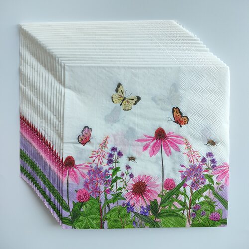 Wildflower Paper Napkins Decoupage 粉色花朵蝴蝶印花餐巾纸巾