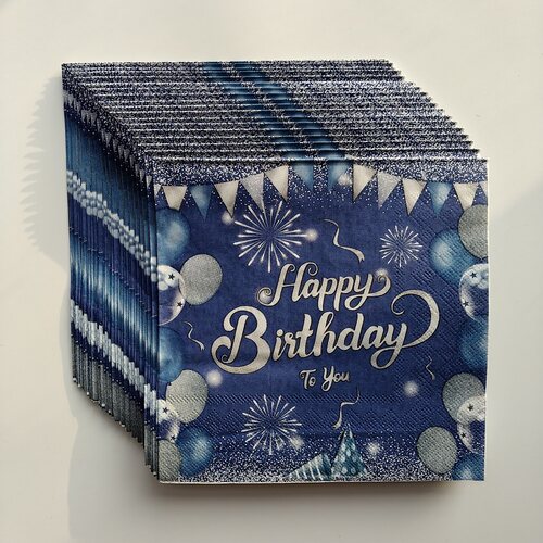 生日派对蓝色印花餐巾纸巾 Happy Birthday Blue Paper Napkins