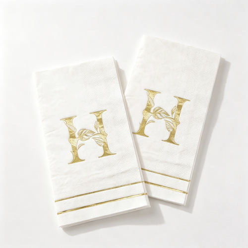 烫金花朵字母生日婚礼宴会纸巾 Gold Foil Letters Paper Napkins