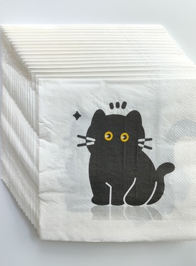 Cute Black Cat Paper Napkins Party Decoupage 可爱猫咪餐巾纸