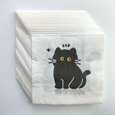 Cute Black Cat Paper Napkins Party Decoupage 可爱猫咪餐巾纸