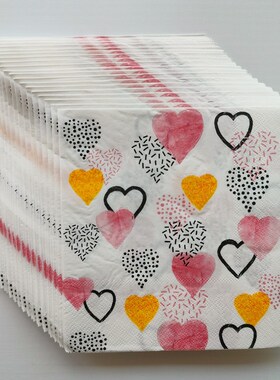 Heart Paper Napkins Valentine's Day 彩色爱心情人节印花餐巾纸