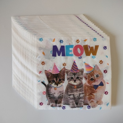 Cute Cat Paper Napkins Party Supplies 可爱猫咪印花餐巾纸巾