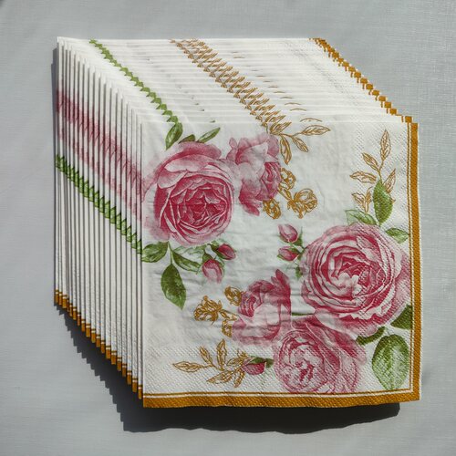 Rose Flower Paper Napkins Decoupage 粉色玫瑰花蝶骨巴特餐巾纸