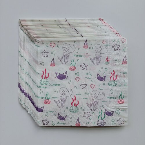 卡通小美人鱼印花餐垫派对纸巾 Cartoon Mermaid Paper Napkins