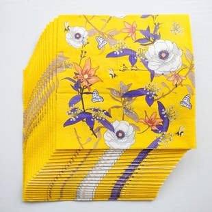 Yellow Paper Napkins Floral Decoupage 酒店婚礼蝶骨巴特餐巾纸