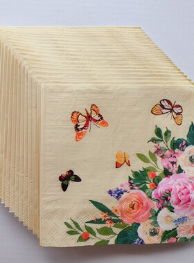 Floral Yellow Paper Napkins Decoupage 婚礼蝶骨巴特黄色餐巾纸