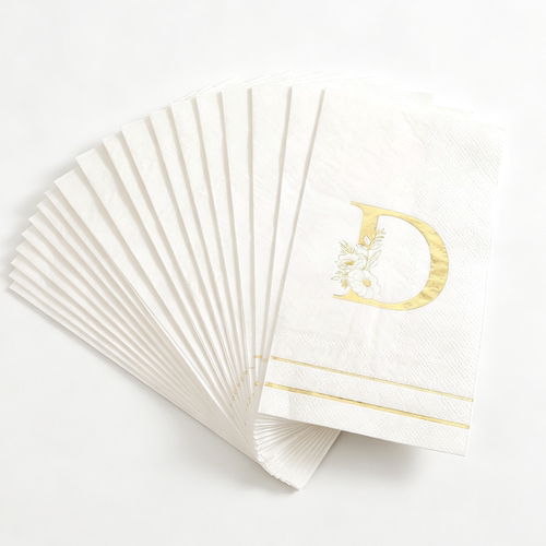 高级感烫金花朵字母宴会餐巾纸 Gold Foil Letters Party Napkins