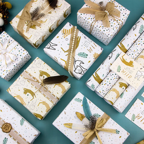5PCs Golden Leopard Gift Wrapping Paper 金色豹礼物包装纸高级
