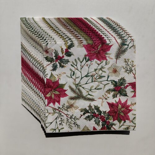 花朵彩色纸巾摆盘家居装饰 Red Flower Party Napkins Decoupage