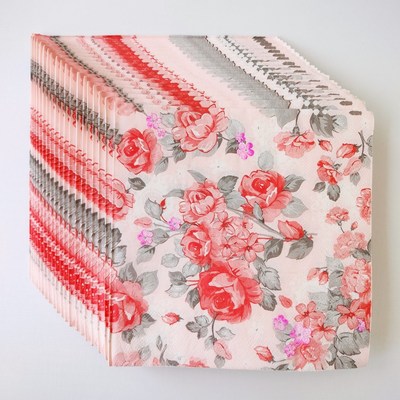Red Rose Flower Paper Napkins Wedding 婚礼蝶骨巴特印花餐巾纸