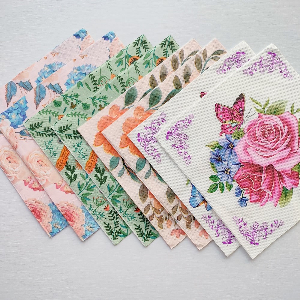 20PCs Mixed Rose Flower Paper Napkins Decoupage Party 餐巾纸 洗护清洁剂/卫生巾/纸/香薰 餐巾纸 原图主图