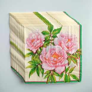 Pink Peony Flower Paper Napkins Decoupage 粉色牡丹花餐巾纸