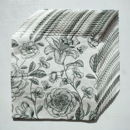 Retro Grey Rose Flower Paper Napkins Decoupage 玫瑰花餐巾纸