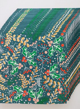 100PCs Christmas Green Paper Napkins圣诞节烫金绿色三层餐巾纸