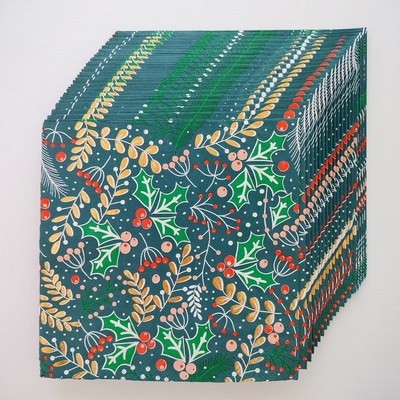 100PCs Christmas Green Paper Napkins圣诞节烫金绿色三层餐巾纸