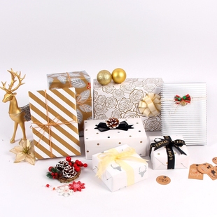 White Golden Gift Wrapping Paper 圣诞节生日节日礼物包装纸INS