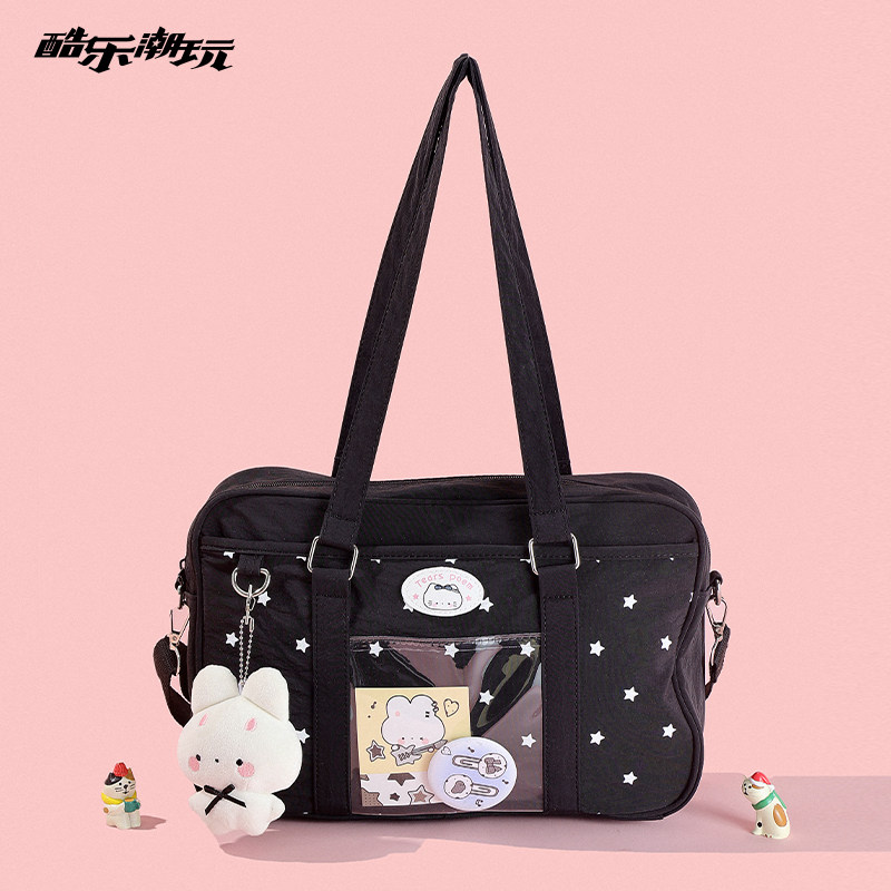 酷乐潮玩米米兔星星痛包少女单肩斜挎包黑色通勤托特包翻盖双肩包
