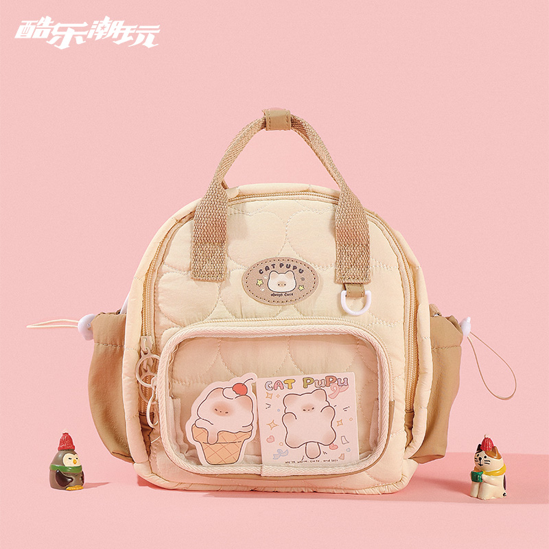 酷乐潮玩馒头猫嘭嘭Mini双肩包可爱吧唧痛包新款单肩斜挎三用背包