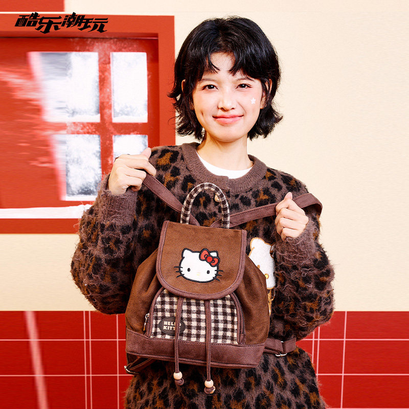 酷乐潮玩三丽鸥家族格纹双肩包可爱KITTY托特包秋冬单肩手机包女