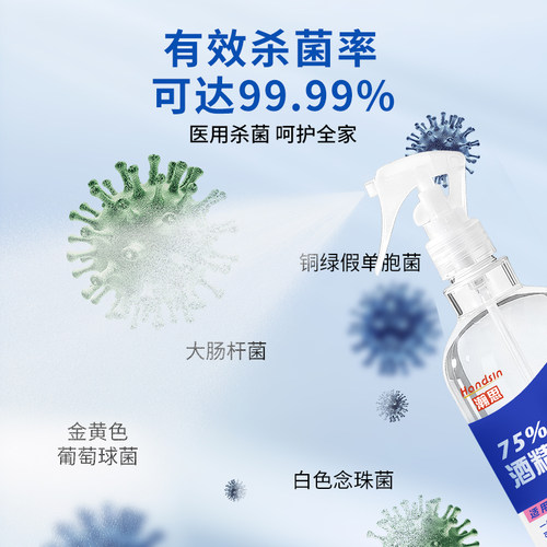 handsin瀚思75%酒精喷雾 防病毒杀菌便携消毒喷雾 便携装500ml/瓶
