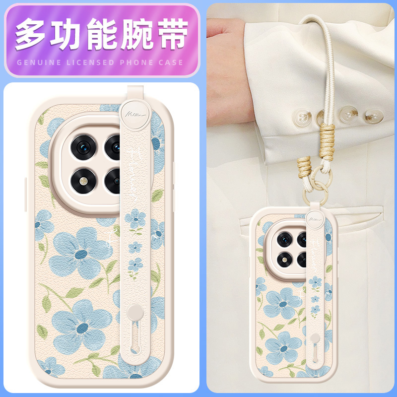 蓝色花瓣适用红米note14手机壳note13pro+小羊皮12小米redmi11Tpro新款turbo3/10/9/8/7腕带斜挎挂绳女款