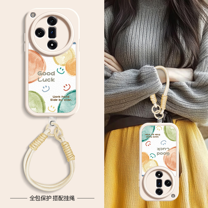 气泡笑脸适用oppofindx8手机壳findx7pro小羊皮find x6新款findx5秋冬斜挎挂绳新年findx7ultra女款x3网红