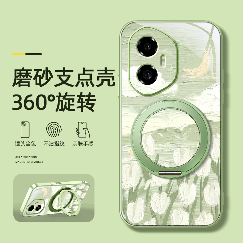 油画风景适用荣耀400手机壳华为300ultra/200/100pro新款90gt磁吸支架旋转80/70/60se/power磨砂女卡通可爱