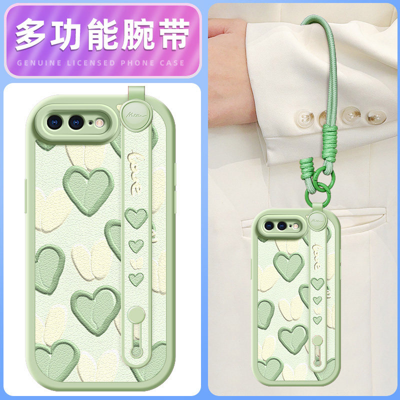 绿色爱心适用苹果11ProMax手机壳iphoneX套7/8plus新款x/xr腕带斜挎挂绳iphone11pro可背6splus女款xsmax