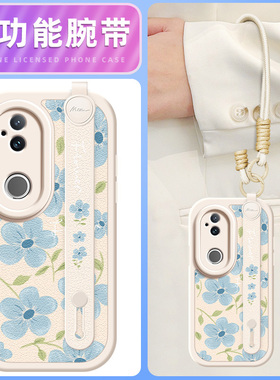 蓝色花瓣适用vivos20手机壳s19pro小羊皮s17新款s18e腕带斜挎挂绳可背vivo女款s17e网红s18硅胶软壳por外壳