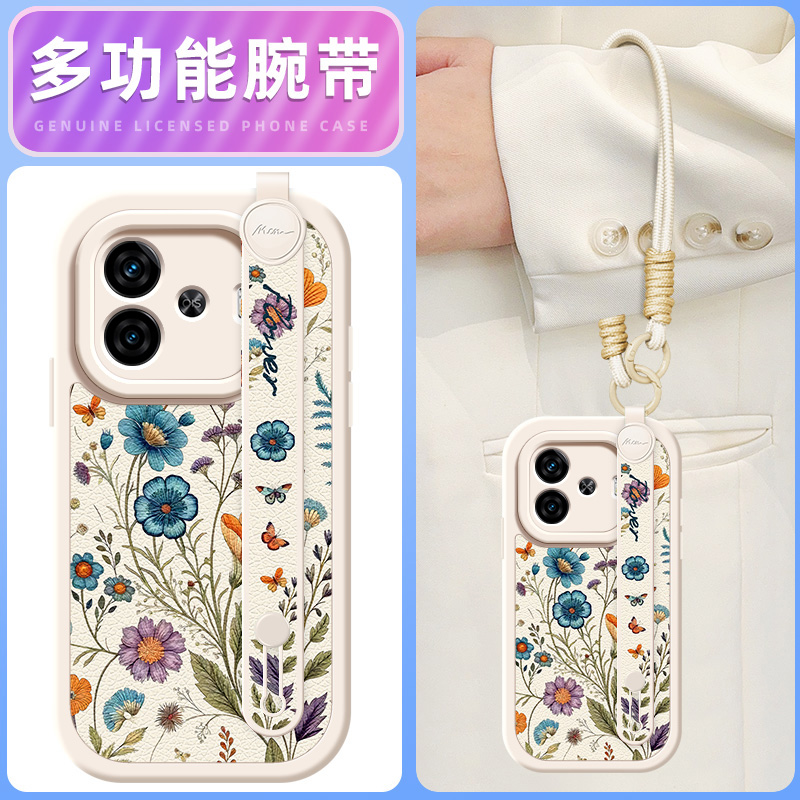 彩蝶花卉适用iqooz10turbo+手机壳vivoiqooz9小羊皮iqoo z8/z8x/z7/z7i/z6/z5/z5x新款iqoou3/u1腕带挂绳