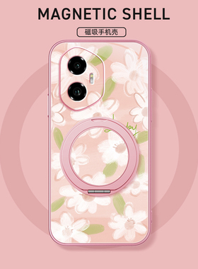 白色小花适用荣耀400手机壳华为300ultra/200/100pro新款90gt磁吸支架旋转80/70/60se/power磨砂女卡通可爱