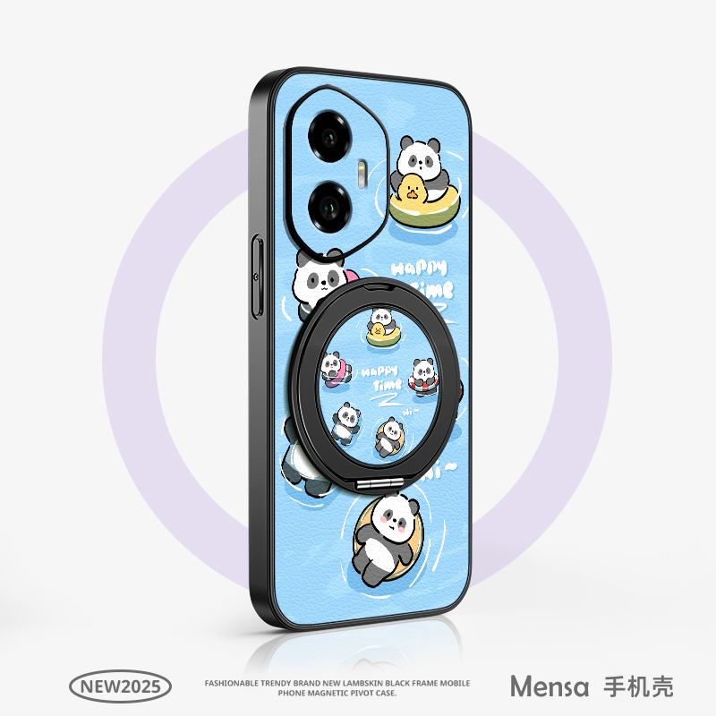 泳池熊猫适用荣耀400手机壳华为300ultra/200/100pro新款90gt磁吸支架旋转80/70/60se/power小羊皮女卡通可爱
