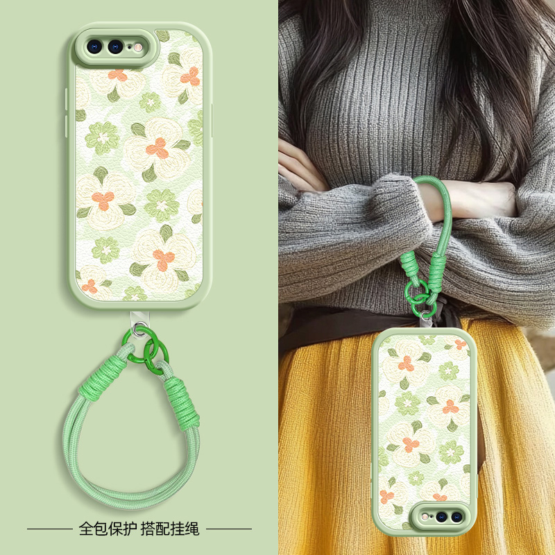 米底绿花适用苹果11ProMax手机壳iphoneX套7/8plus新款x/xr春夏斜挎挂绳iphone11pro可背6splus女款xsmax