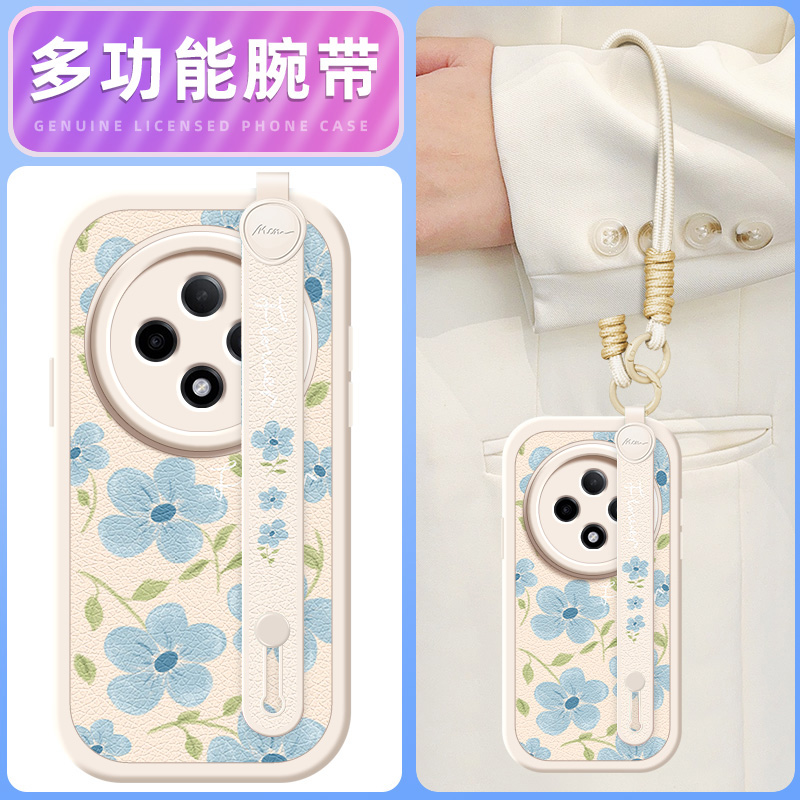 蓝色花瓣适用OPPOA3pro手机壳A2/A11X小羊皮A3 5G/A35/36/53/56/新款A9X/A93/A93s腕带斜挎挂绳A95/96/97女