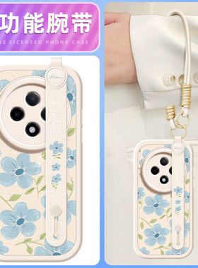 蓝色花瓣适用OPPOA3pro手机壳A2/A11X小羊皮A3 5G/A35/36/53/56/新款A9X/A93/A93s腕带斜挎挂绳A95/96/97女