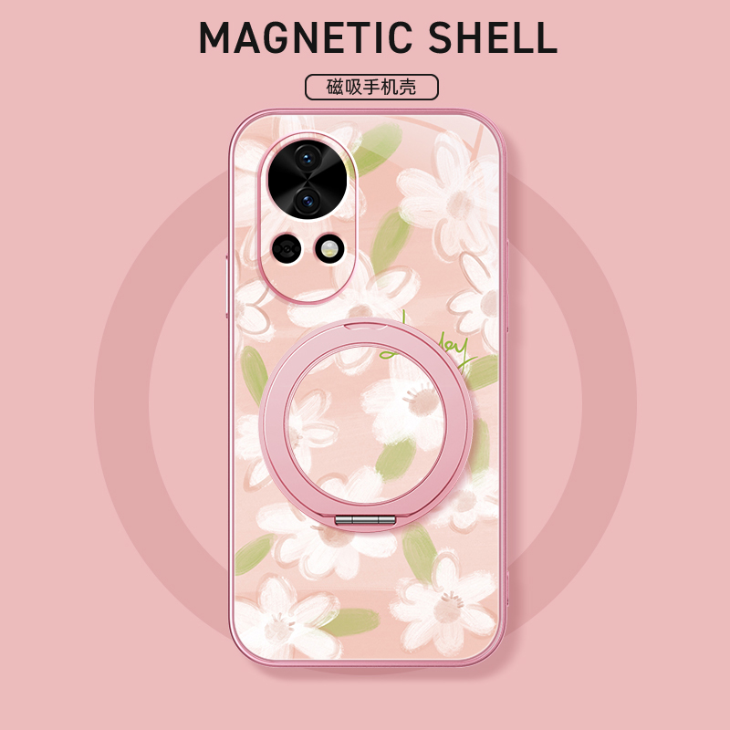 白色小花适用华为nova14pro手机壳13nova12ultra/11/10/9se新款nova8活力版磁吸支架旋转女款卡通磨砂防摔