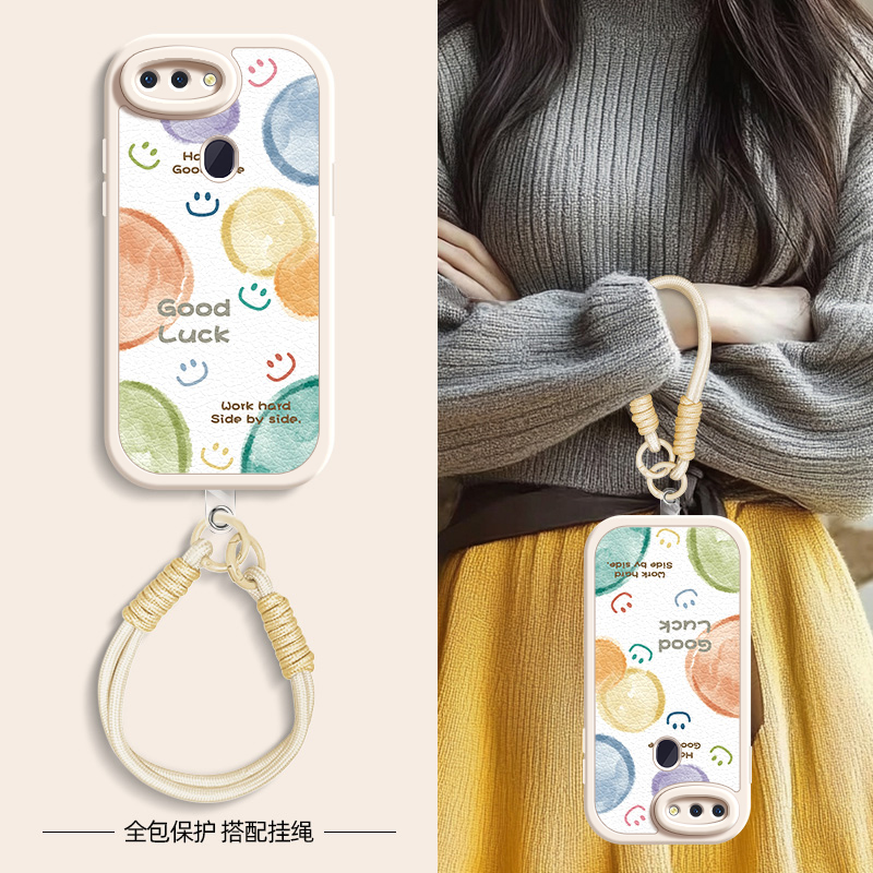 气泡笑脸适用oppor17pro手机壳r15标准版小羊皮oppor15梦境版oppor11s新款r17oppo秋冬斜挎挂绳r11女款新年