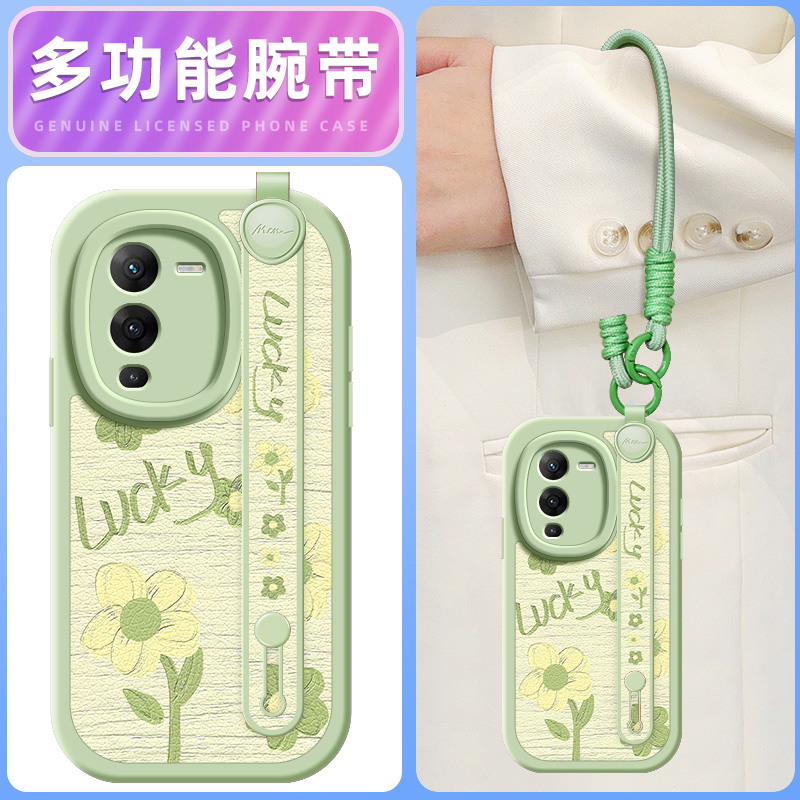 油画花朵适用vivos16手机壳s15pro小羊皮s12/10/9/7新款s1/s7t/9e/15e/16e腕带斜挎挂绳可背vivo女款网红硅胶