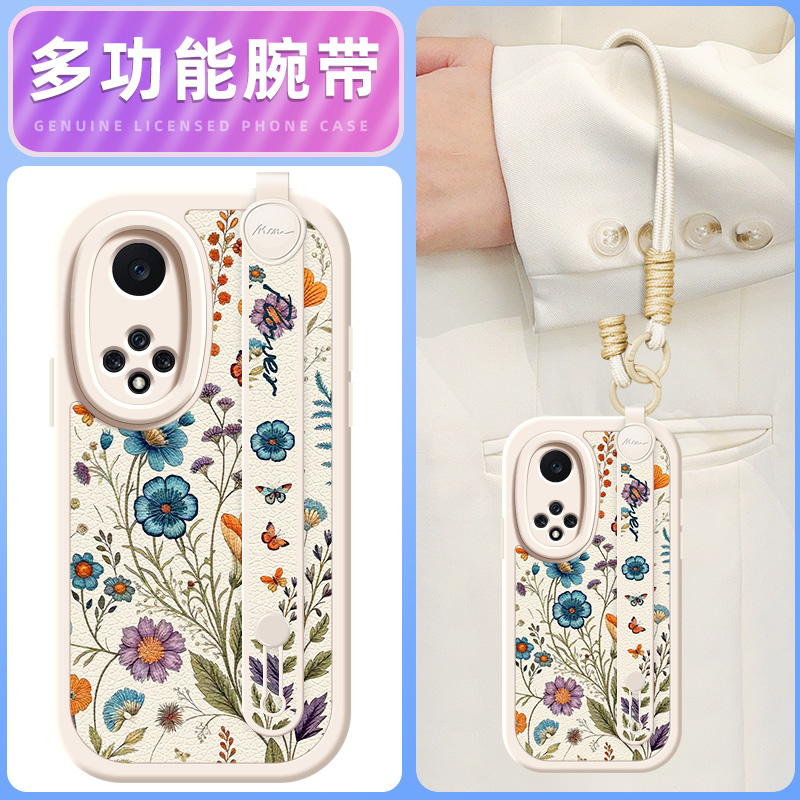 彩蝶花卉适用华为nova9pro手机壳nova8小羊皮nove7/6/5/4新款8se活力版5z腕带斜挎挂绳novo5ipro女款5i网红5T
