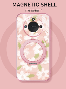 白色小花适用荣耀x70手机壳华为x50/x60pro/x40gt新款x30i磁吸支架旋转x20se女款卡通v40轻奢版磨砂防摔